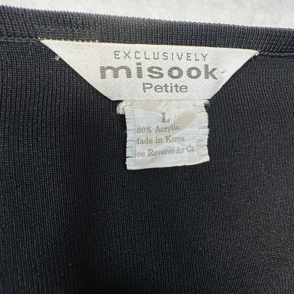 Misook Cardigan‎ Jacket Womens Large Petite Black Floral Embroidered Beaded Knit